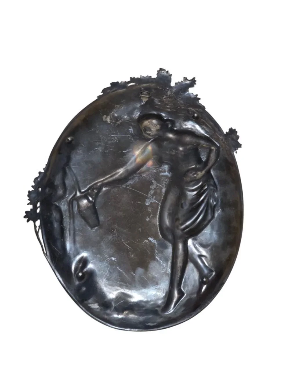 WMF Oval Art Nouveau Silverplate Pewter Wall Plaque 'Menade at Spring' 15